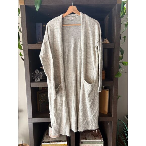 Loft Cozy Gray & Oatmeal Mohair & Wool Blend Open Front Cardigan Medium Petite - Picture 1 of 4
